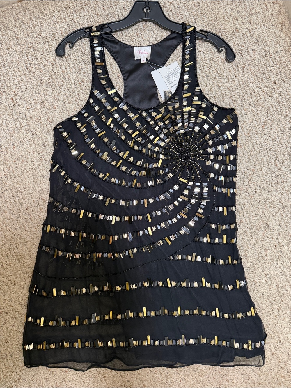 Black Tank with Gold & Silver Beading
